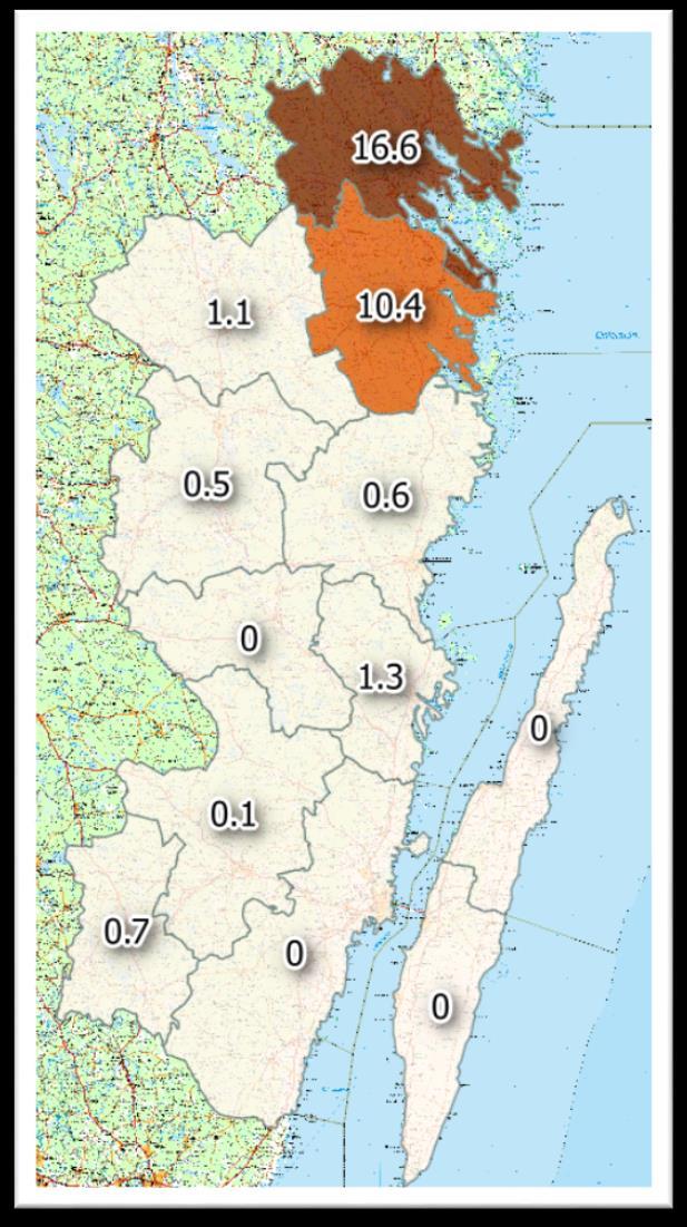 Antal Avskjutning dovhjort och kronvilt Kalmar län 2016/2017 Dovhjort och kronvilt finns framförallt i länets två nordöstliga delar men mindre populationer finns även spritt i andra område runt om i