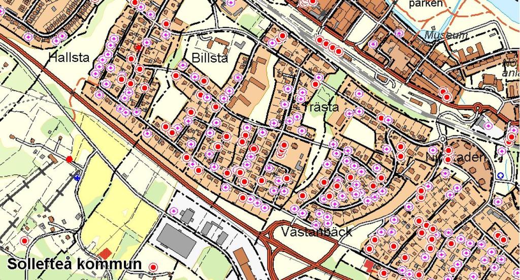 Figur 6 Områdena Billsta, Hallsta och Västanbäck i Sollefteå tätort.