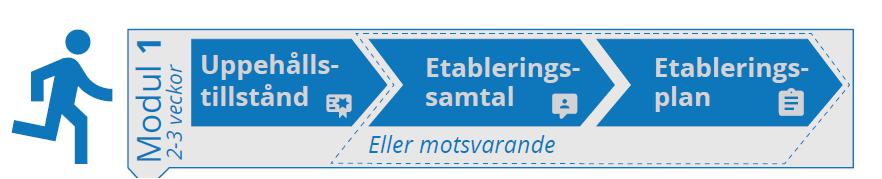 11 Modul 1 När deltagaren får en kommunplacering inleds etableringsfasen. Arbetsförmedlingens handläggare i en kommun har då i uppdrag att kalla deltagaren till ett etableringssamtal.