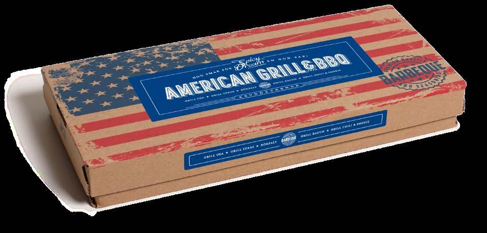 American Grill & BBQ American Grill & BBQ fem spännande grillmixer: Grill USA-Grill Texas-Röksalt-Grill Bacon-Grill Chili & Smokey Grill USA En T-bone-klassiker, passar självklart utmärkt till alla