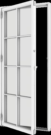 VELFAC Classic Fönsterdörr Fönsterdörren öppnas genom att handtaget vrids upp till vågrätt läge och dörren skjuts utåt. Dörren kan öppnas upp till 90.