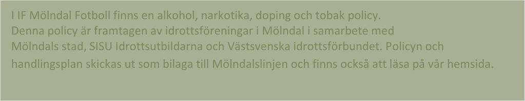 Spelarutbildningsplan IF Policy - Alkohol, narkotika, doping och