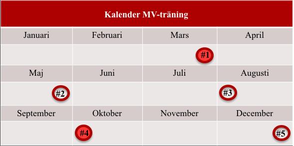 år. 1.5 Kalender I nedan kalender visas förslag till årsplan för den gemensamma målvaktsträningen.