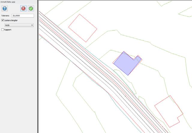 Importera hushörn Indata: Uppgift: Södermalm.topx, Inmätning hushörn.pxy Vi importerar ett antal inmätta hushörn över tre hus.