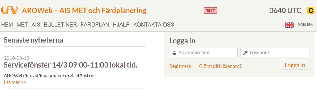 Handbok 2018-03-14 16.0 D-2016-059047 3(19) 2 ÖVERSIKT AROWEB Bild 2-1 2.1 Navigering 2.1.1 Hem 2.1.2 MET 2.1.3 AIS 2.1.4 Bulletiner 2.1.5 Färdplan 2.1.6 Hjälp Efter inloggning har AROWeb en platt arkitektur där du alltid når alla funktioner från ett huvudfönster.