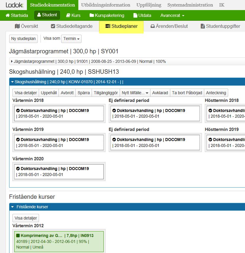 13 STUDIEPLANER Under Studieplaner får du en grafisk bild över studentens