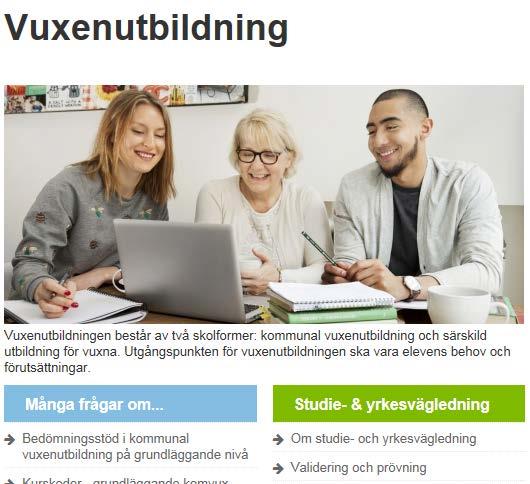 Information från Skolverket Se startsidan för vuxenutbildning på skolverket.