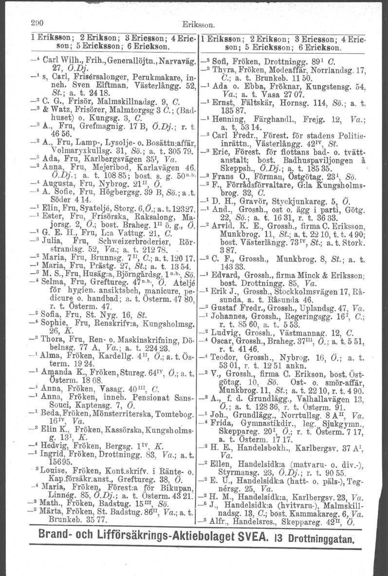 200 Eriksson. 1 Erlksson ; 2 Erikson ; 3 Ericsson; 4 Eric l Eriksson; 2 Erikson. 3 Ericsson; 4 Eric. son; 5 Ericksson; 6 Erickson. son; 5 Ericksson; 6 Erickson. _4 Carl Wilh., Frih., Generallöjtn.