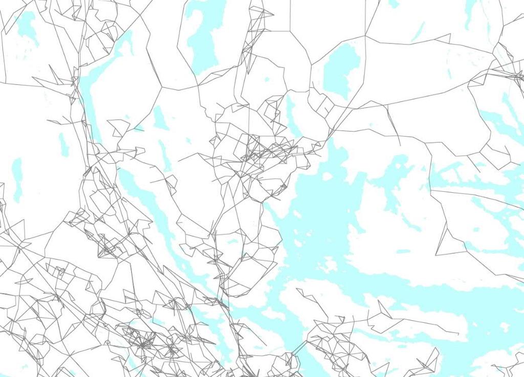 Figur 3. Detalj EMME-nätverk Övriga modeller skattar vi på nät som har utvecklats från NVDB. Data omfattar länkar i blandtrafik och cykelvägar.