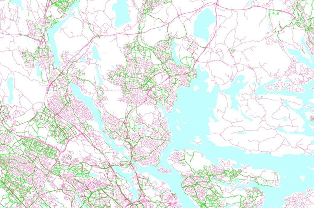 Figur 6. Cykelnät fördelat på blandtrafik och cykelbana. 4.