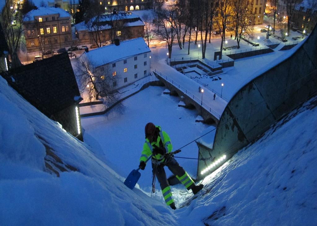 Ett riskfyllt arbete Snö och is som rasar från tak har orsakat många allvarliga olyckor. Att arbeta på tak är alltid riskfyllt, men på vintern gör is och kyla att det blir extra farligt.