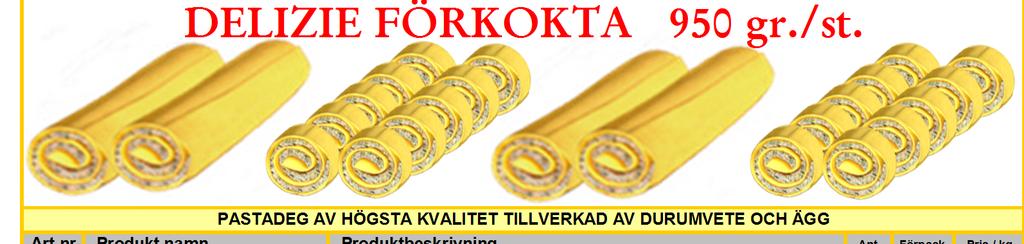 CANNELLONI FÖRKOKTA 90gr./st. Produktbeskrivning Art.nr Produkt namn Ant. Förpack.