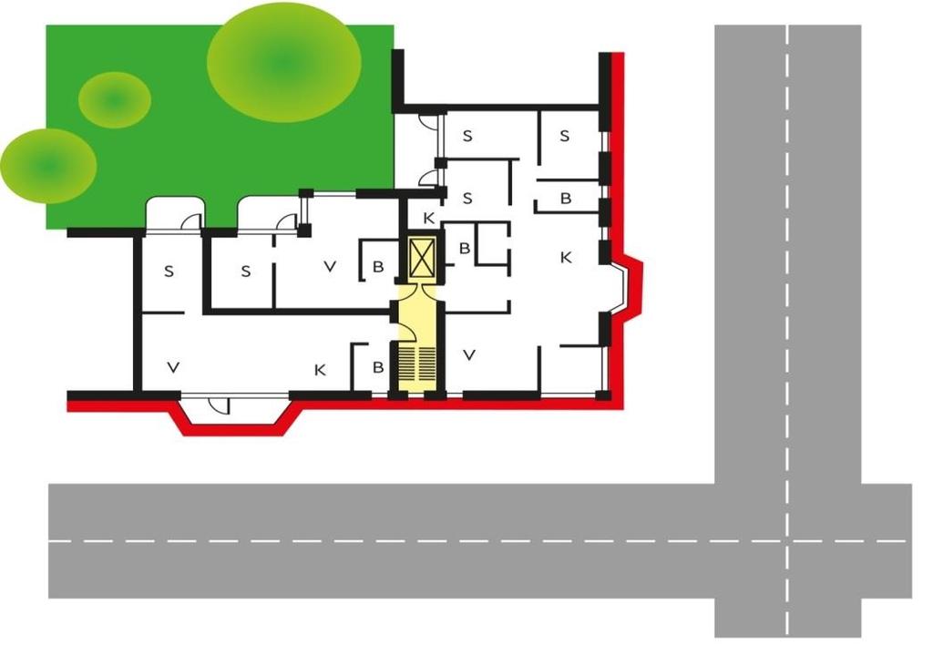 Hantering av buller 58 (63) Genomtänkta planlösningar för hörnlägenheter Genomtänkta planlösningar med tillgång till bullerskyddad sida är oftast en