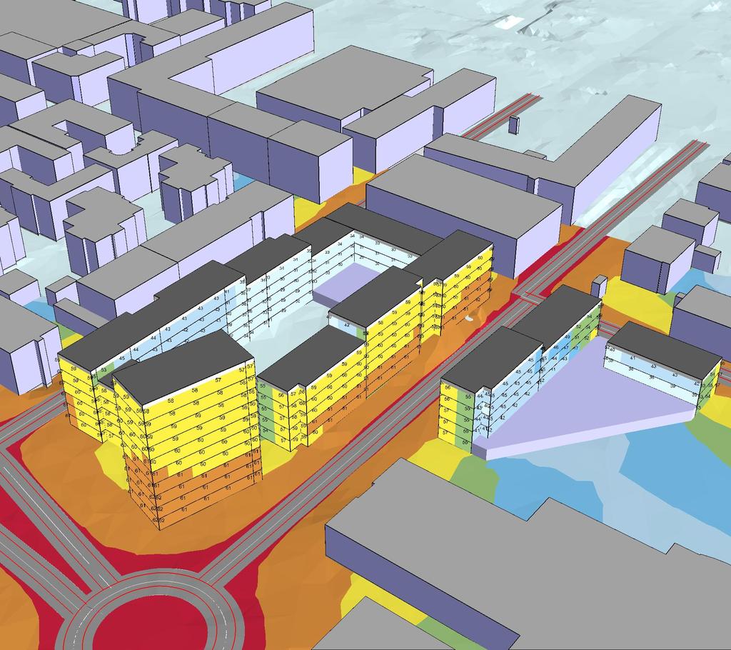 3D-vy från NV, prognosår 2030 30 km/h på Kanalgatan EKVIVALENT LJUDNIVÅ