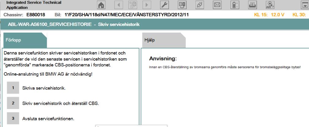 Överföring av servicehistorik till bil Här kan du välja att enbart hämta servicehistoriken, eller att hämta servicehistoriken OCH släcka