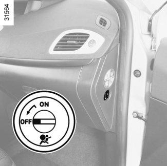 BARNSÄKERHET: urkoppling/inkoppling av passagerarairbag fram (1/3) 1 A VARNING!