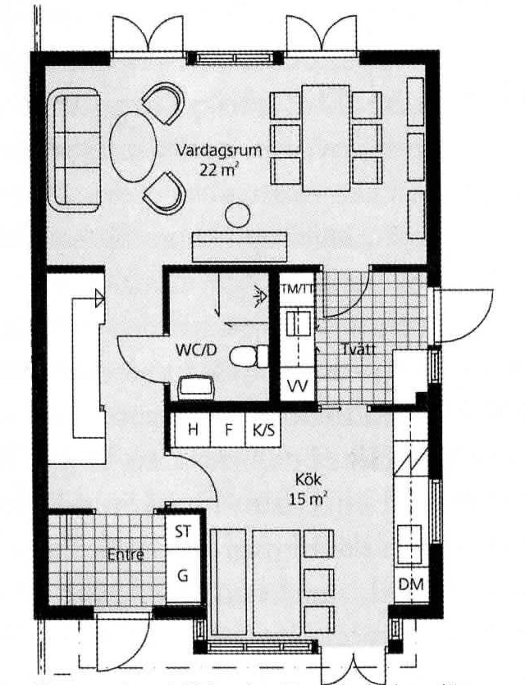 7 6 5 4 3 2 1 Karlstads universitet 9(11) 19. Nedanstående planritning visar också en relativt modern svensk lägenhetsplan som också har släktskap med lite äldre plantyper.