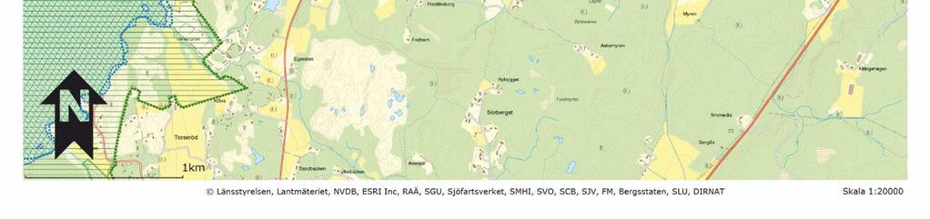 Detta område visas inte i någon figur men täcker Gullmarn och ca 1,5-2 km öster om