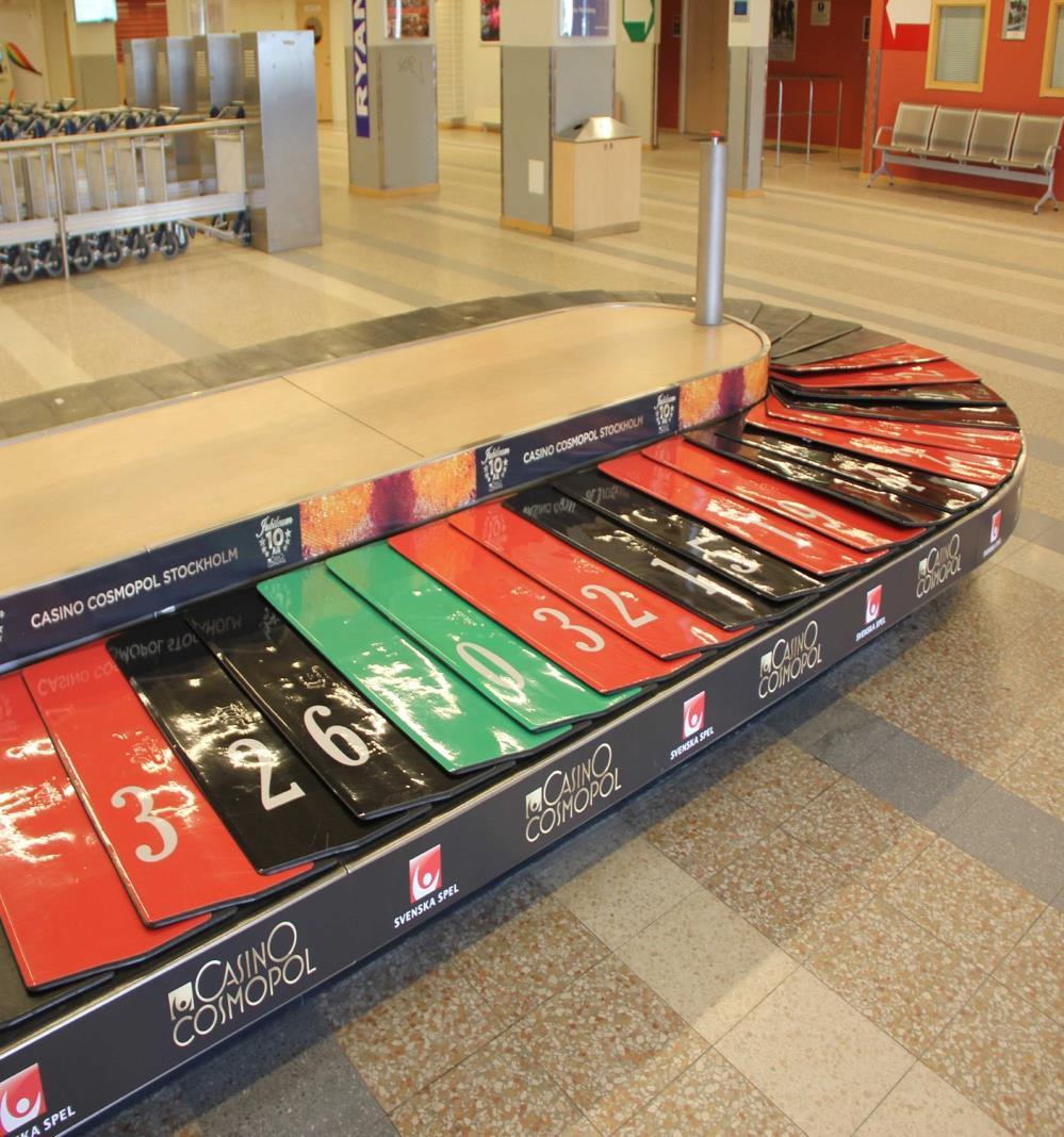 Bagagebandslameller Luggage lamellae Lamellfoliering, pris för en logga på 5 lameller = á 5 m2 -Stockholm Skavsta Airport 2 st, pris per styck -Helår 80.