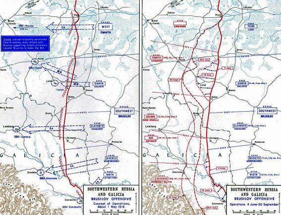 Karta över östfronten 1916 - Brusilovoffensiven 1917 VÄSTFRONTEN: Fransk offensiv (under General Nivelle) KATASTROF! Ledde till spridda franska myterier. General Pétain ersatte General Nivelle.