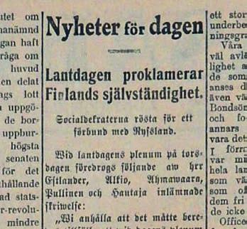 EFTER FEBRUARIREVOLUTIONEN I RYSSLAND blev det under återstoden av 1917 en huvuduppgift för Finlands politiker att utnyttja det uppkomna läget för att så fort och fullständigt som möjligt vinna