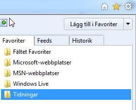 Favoriter, Feeds och Historik Under stjärnan är Favoriter, Feeds och Historik samlade.