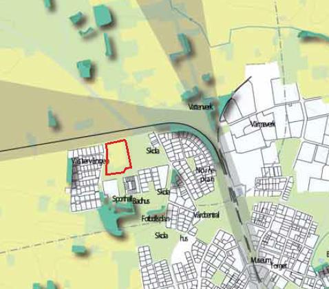 Utredningskorridorer för anslutning till Tomelilla centralort i förstudien. Röd markering visar planområdets läge.