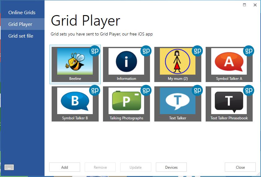 gp Välj den anpassning som du vill skicka till Grid Player och