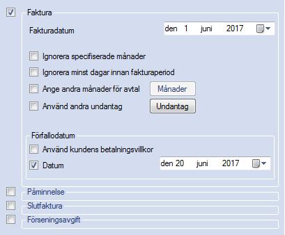 EconExact Manual - Fakturering åtgärden för alla relevanta kunder med undantag för slutfakturering där minst en kund måste läggas till i listan.