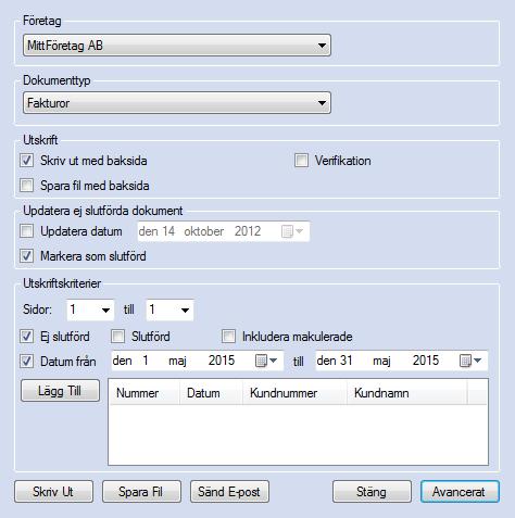 EconExact Manual - Utskrift profilen. Om flera profiler finns för samma kombination av företag och valuta används den profil som lagts till först.