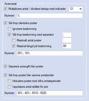 EconExact Manual - Utskrift Figur 118. Poster på dokument kan ändras visuellt eller slås samman enligt angivna kriterier Under en del av inställningarna finns ett fält namngett "Nummer".