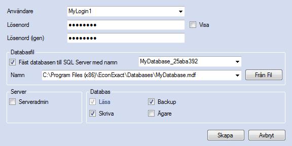 EconExact Manual - Anslutningar Anslutning över nätverk Över nätverk är det enklast att ansluta till databasen via ett SQL login (d.v.s. inloggningsalternativet SQL Server beskrivet ovanför).