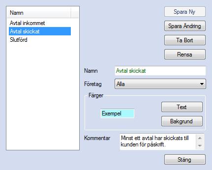 EconExact Manual - Säljverktyg Färgkoder Kunder kan markeras med en s.k. färgkod för att exempelvis illustrera status för en kund.