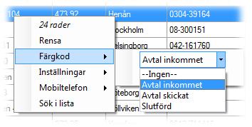 EconExact Manual - Säljverktyg Figur 49. Ändra färgkod från listans meny Färgmarkeringar i listan Bakgrundsfärgen för vissa parametrar i listan ändras beroende på värdet för parametern.