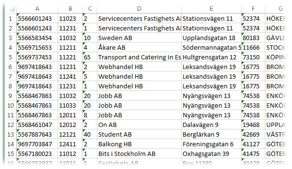 EconExact Manual - Import Figur 58. Tabellfil visad med MS Excel med ordrar för kunder som ska importeras Figur 59.