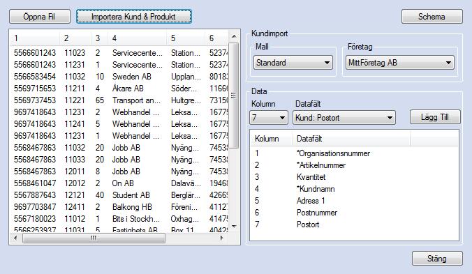 Vid import av order måste därför antingen datafältet Order: *Artikelnummer eller Order: *Artikelnamn väljas och