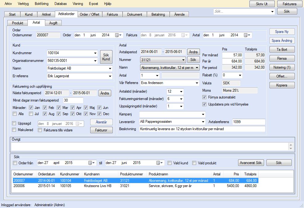 EconExact Manual - Artikelorder att en order lagts till. En Makulerad order faktureras ej.