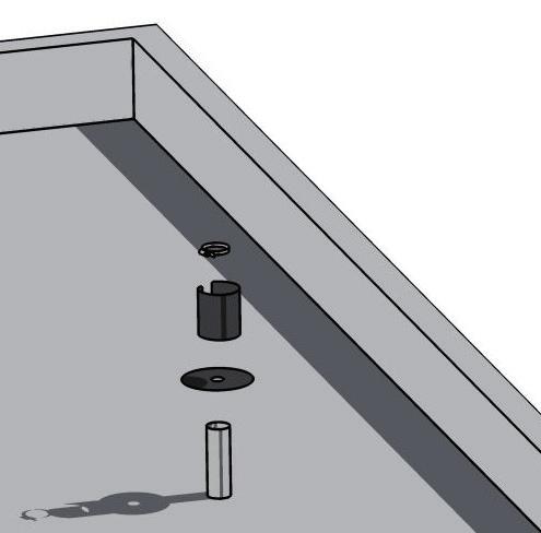 INSTALLATION Rörgenomföringar A B C D A. Slangklämma B. Rektangulärt stycke RubberShell SA, tillskuren enligt mått baserat på rörets höjd. C. Runt stycke RubberShell SA, med ett hål som motsvarar rörets diameter minus 50 mm.