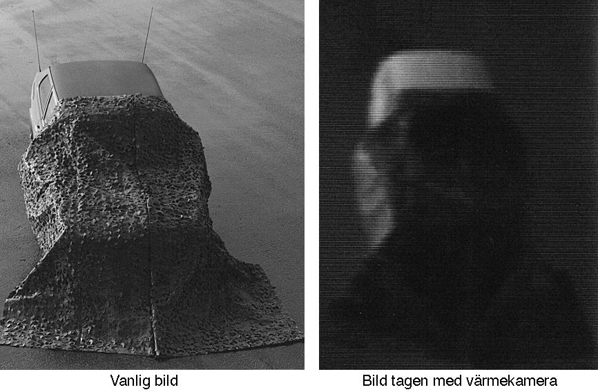 Med IR-sensor kan man urskilja till exempel ett fordon från den bakgrund som terrängen utgör.