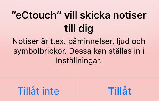 Tryck på Tillåt när ectouch vill skicka