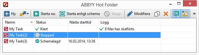 ABBYY Hot Folder (Endast i ABBYY FineReader Corporate) I ABBYY FineReader ingår ABBYY Hot Folder, ett schemaläggningsprogram där du kan välja en mapp med bilder och ange tid för när bilderna i denna