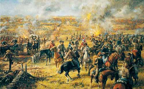 General Jo Shelby under slaget vid Westport den 23 oktober 1864. Shelby blev den mest kände officeren i sydstaterna som hade en judisk bakgrund.