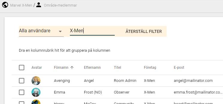 3.4 Översikt över områdesmedlemmar Endast områdesadministratören kan öppna medlemslistan och se samtliga medlemmar på områdesnivå.