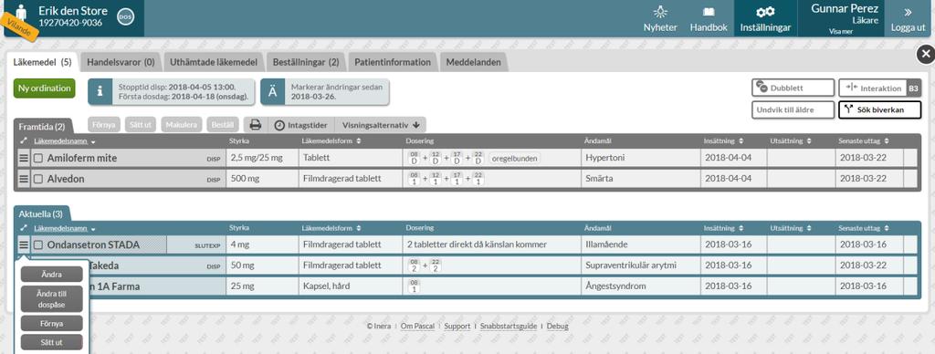 Läkemedelslistan Markeringen för en Vilande patient har förtydligats och visas nu i gult vid patientens namn högst upp till vänster.