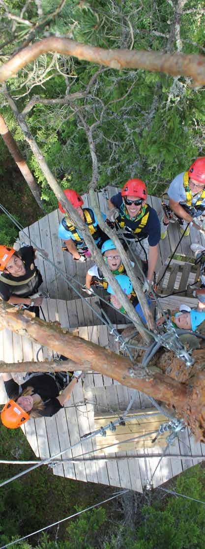 13.00 ZIPLINE ÄVENTYR Vi åker zipline i vår Grön Blåa bana vilket har högsta höjd av 20 meter och består totalt av 6