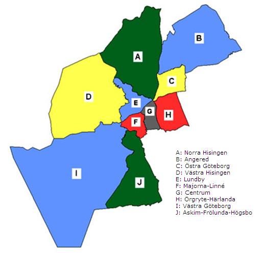 Våra kunder A: Norra Hisingen B: Angered C: Östra Göteborg D: Västra Hisingen E: Lundby F: Majorna-Linné G: Centrum H: