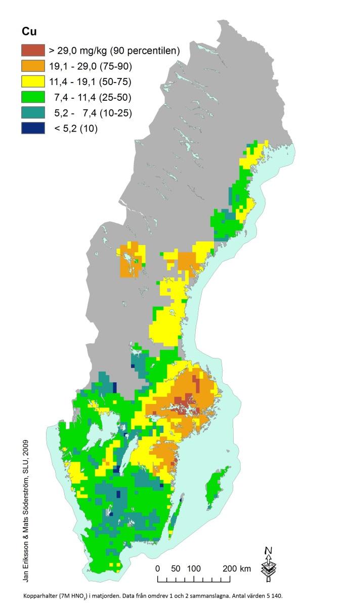 ser, vilket Naturvårdsverket befarar, en ökning av koppar i marken, men utan att halterna påverkar växternas upptag av koppar xi.