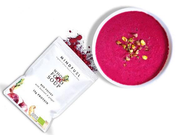 Super Green Wholefood Soup (44g x 10st) Ekologisk supergrön soppa med spenat, vitlök och basilika. Red Velvet Wholefood Soup (45g x 10st) Ekologisk rödbetssoppa med ingefära och kryddor.