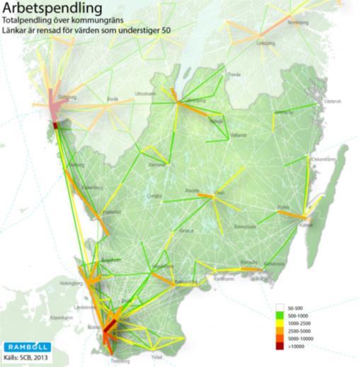 37 Figur 26. Pendlingsrörelser över kommungräns i Sydsverige, 2013 Källa: Systemanalys för Sydsveriges infrastruktur, Ramböll (2015-06-18). Figur 27.