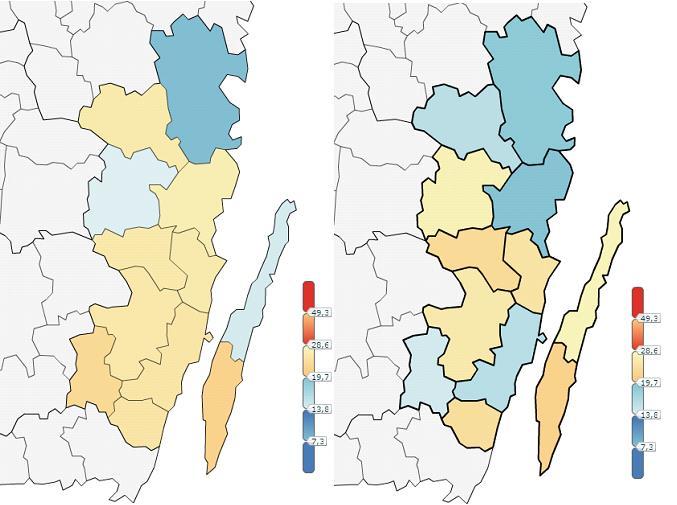 39 del av befolkningen i kommunen byts ut mellan dagen och natten. Kommuner med relativt stor in- och utpendling är Nybro, Högsby och Mönsterås.